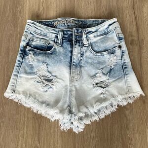 Machine Blue and White Distressed Jean Shorts